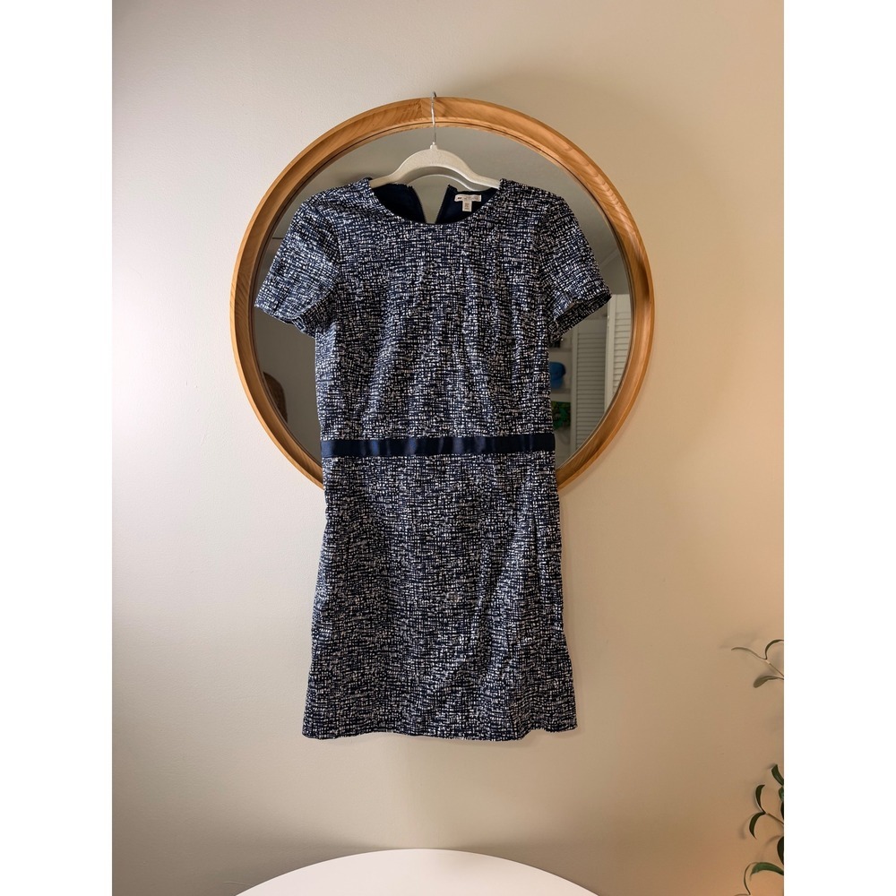 Gap Shift Dress Women Size 2 Navy Blue Excellent Textured Short Sleeve Pockets
